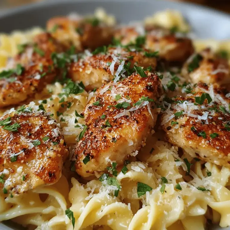 Garlic Butter Chicken Bites with Savory Creamy Parmesan Pasta Recipe