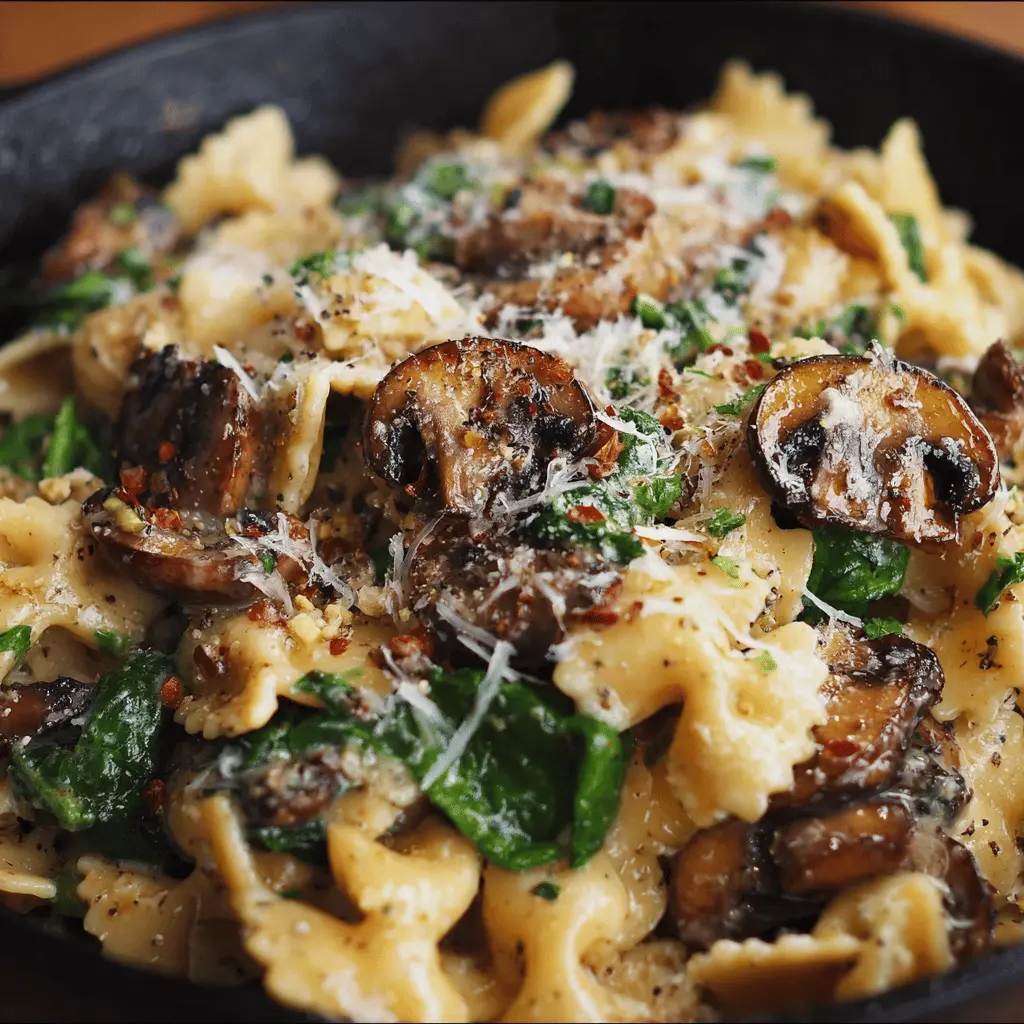 One-Pot Garlic Parmesan Pasta with Spinach and Mushrooms