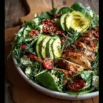 Grilled Chicken Sun Dried Tomato and Avocado Spinach Salad