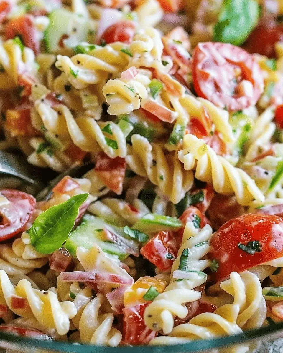 Italian Grinder Pasta Salad with Turkey Bacon and Chicken Ham