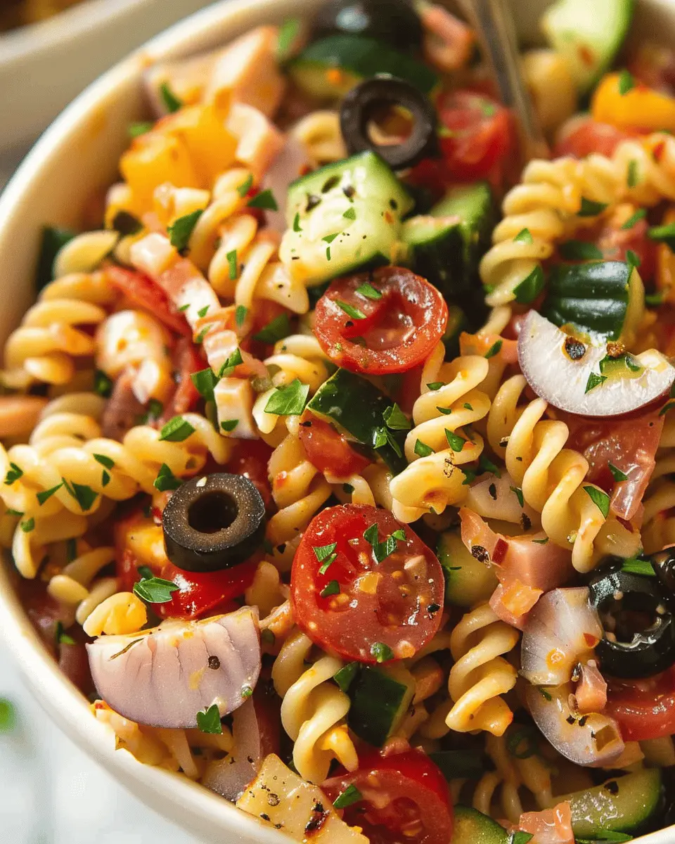 Italian Sub Pasta Salad with Turkey Bacon and Chicken Ham Delight