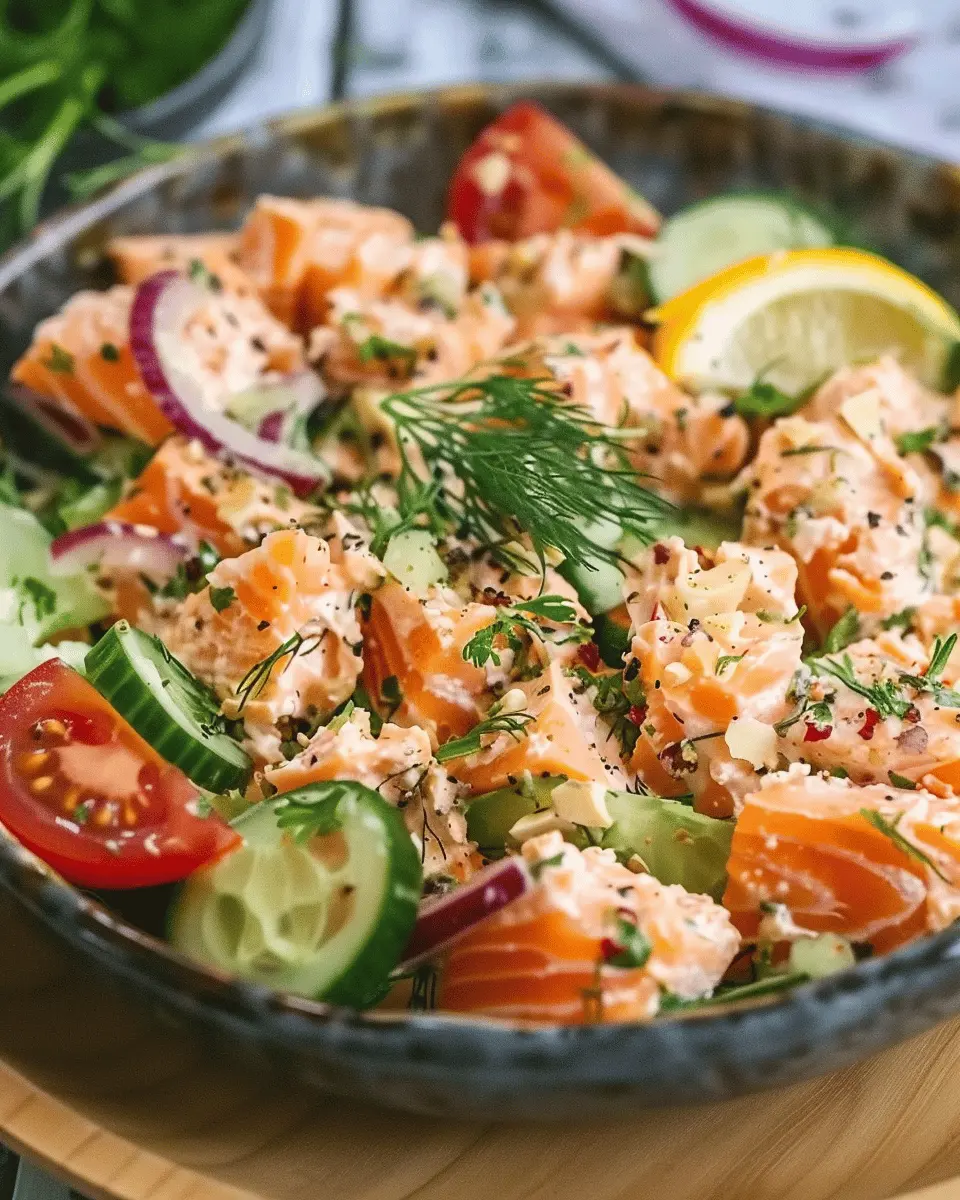 Salmon Salad: Easy Recipe with Turkey Bacon and Fresh Greens