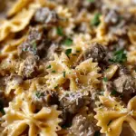 Creamy Parmesan Garlic Beef Bowtie Pasta