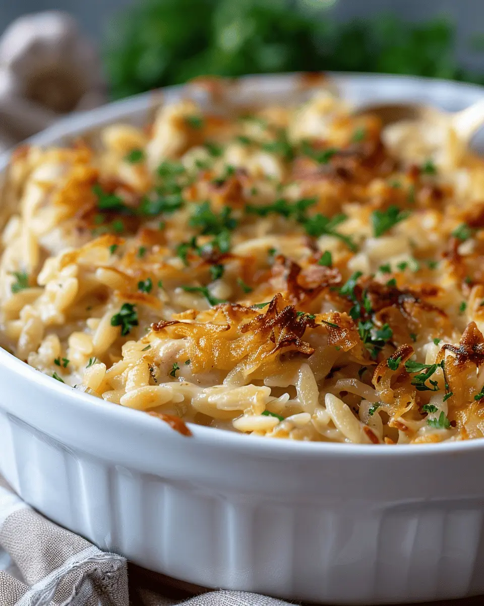 French Onion Chicken Orzo Casserole: A Cozy Comfort Dish