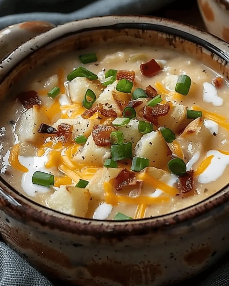 Comforting Loaded Baked Potato Soup with Turkey Bacon and Chicken Ham