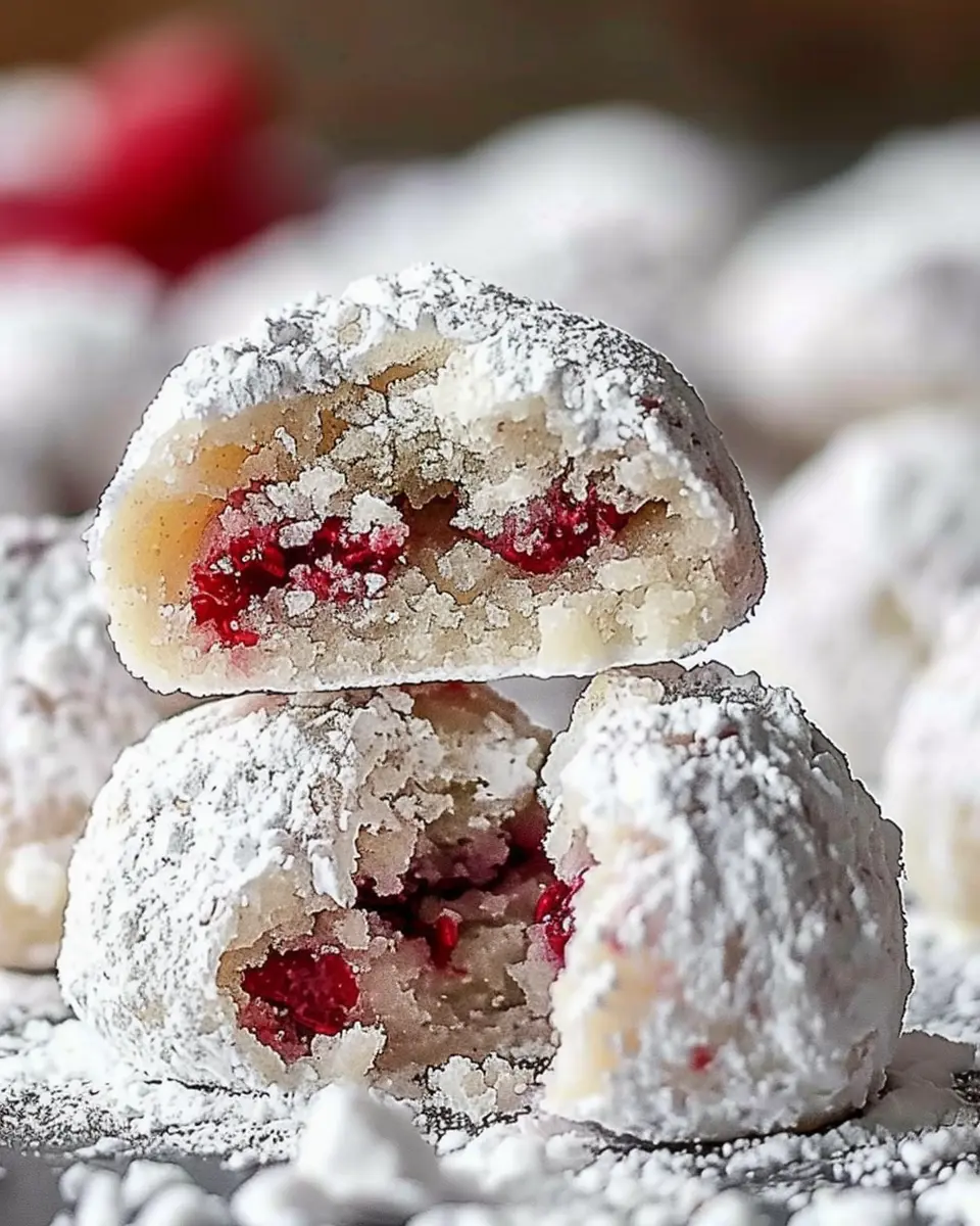 Raspberry Almond Snowball Cookies