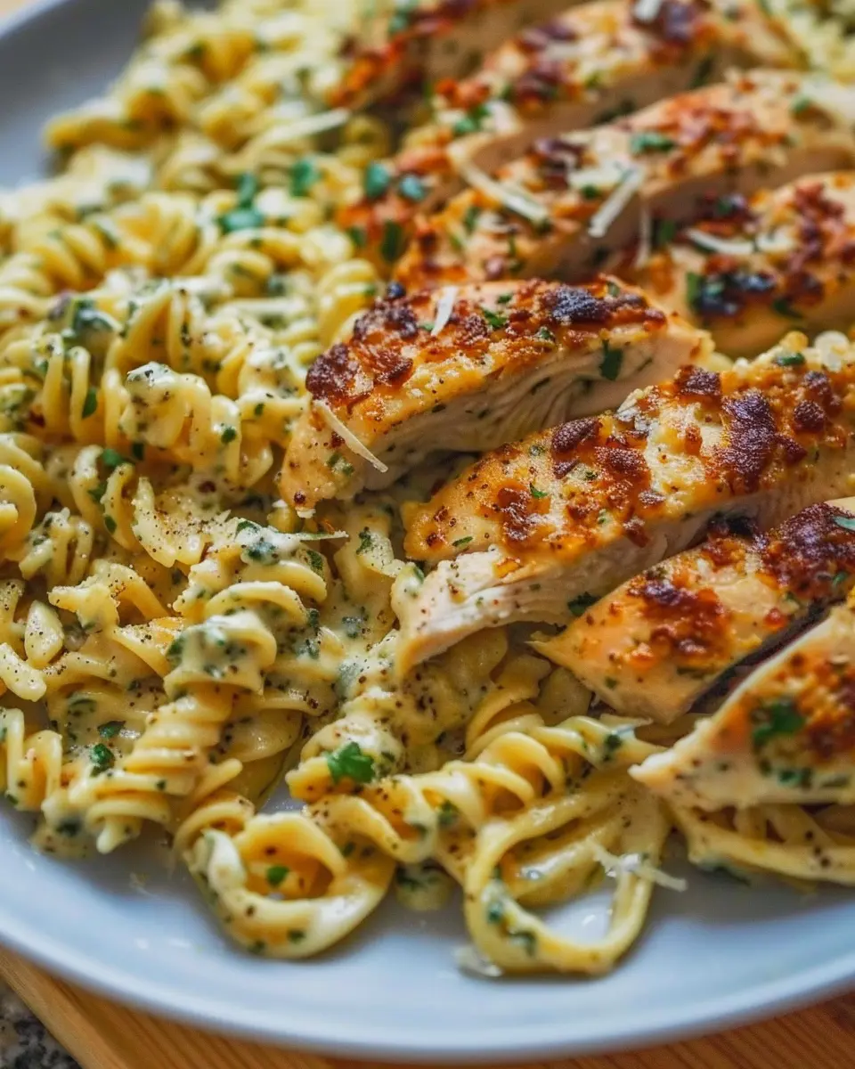 Creamy Garlic Parmesan Chicken Pasta with Turkey Bacon Delight