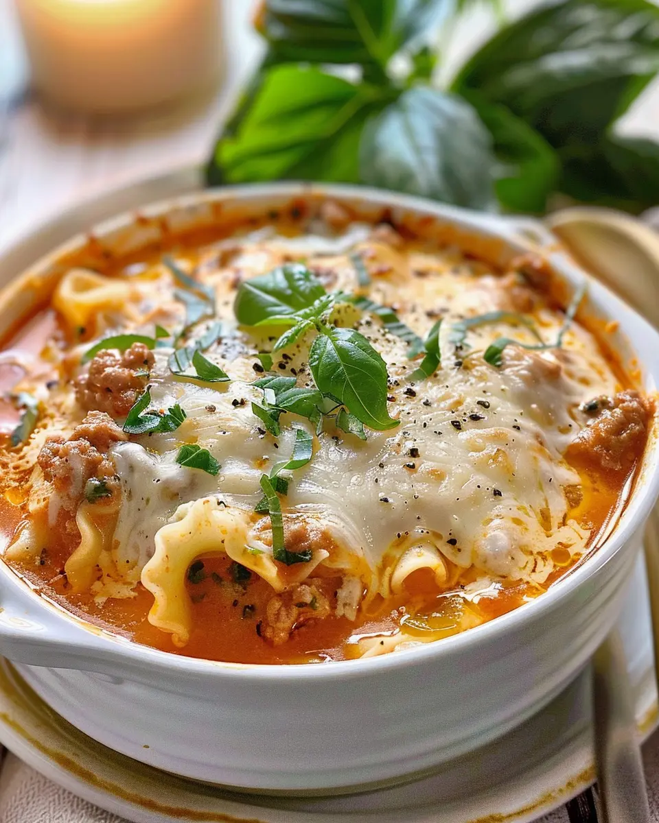 Creamy Lasagna Soup: Indulgent Comfort with Turkey Bacon and Chicken Ham