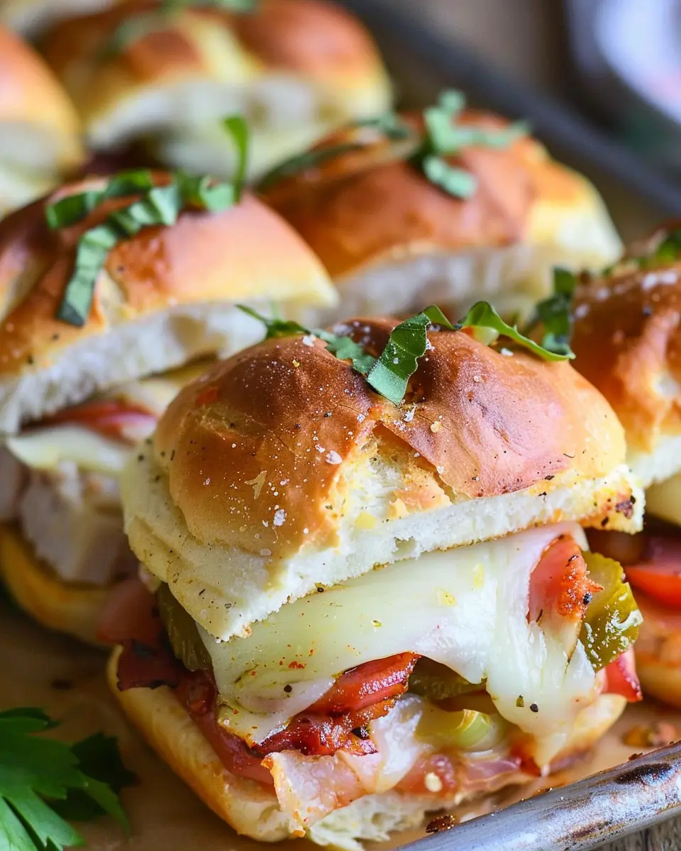 Hot Italian Sub Sliders with Turkey Bacon and Chicken Ham Delight