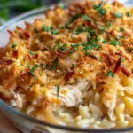 French Onion Chicken Orzo Casserole