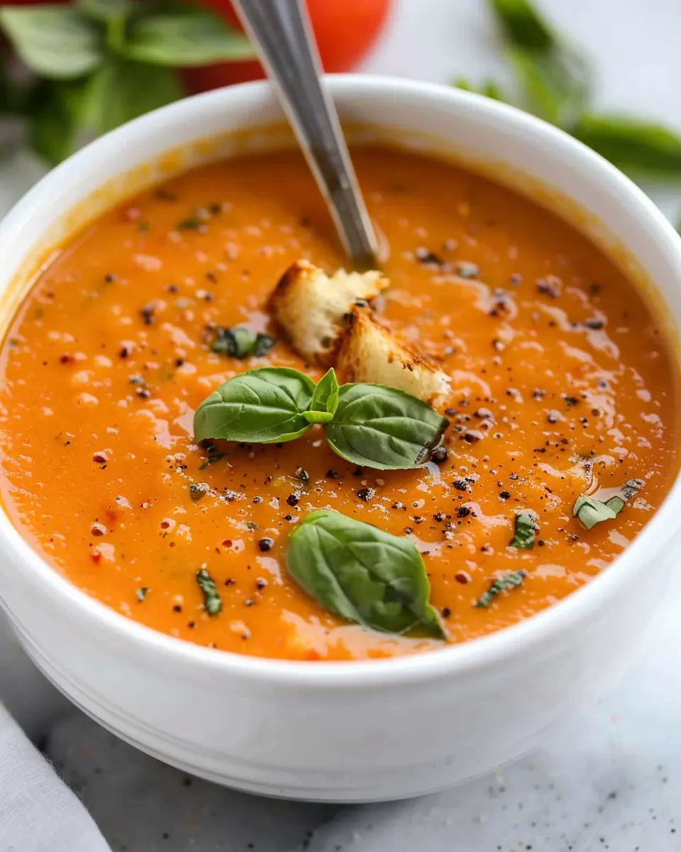 Creamy Tomato Basil Soup with Turkey Bacon for Cozy Evenings