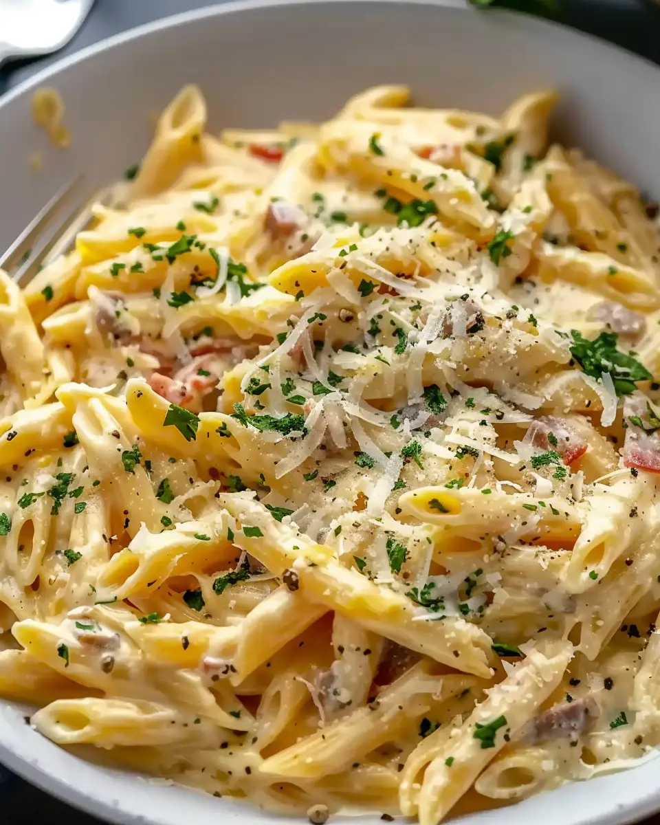 One Pot Creamy Garlic Pasta: Indulgent Recipe with Turkey Bacon