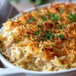 French Onion Chicken Orzo Casserole