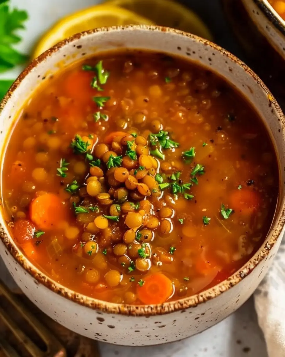 Classic Lentil Soup Delight: Comforting Turkey Bacon Twist